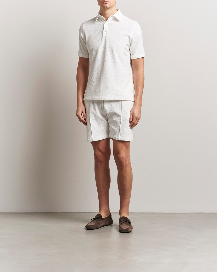 Homme | Polos | Stenströms | Terry Slub Cotton Polo White