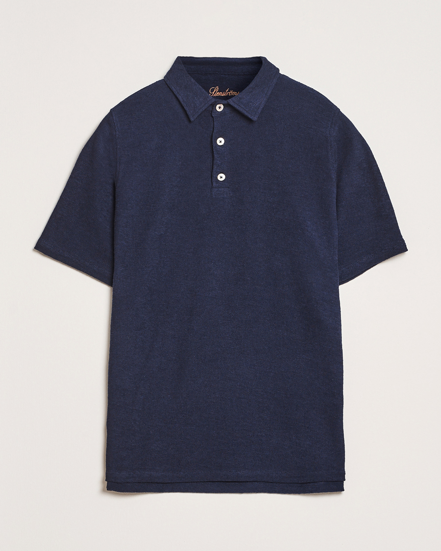 Homme | Polos | Stenströms | Terry Slub Cotton Polo Navy