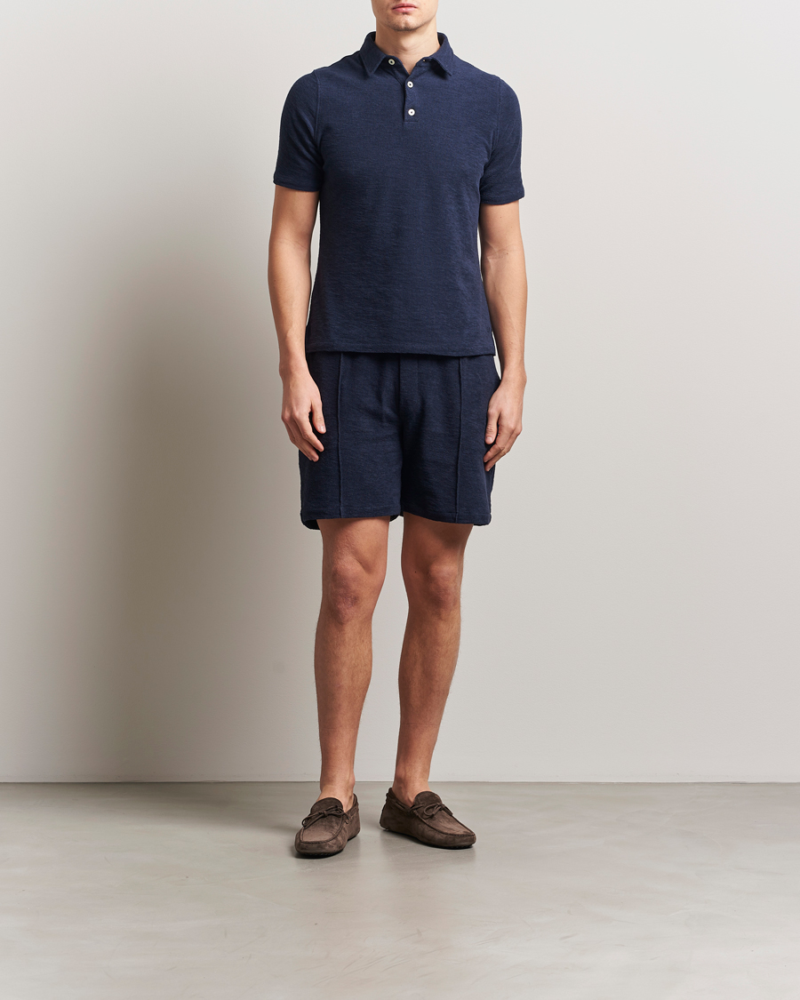 Homme | Polos | Stenströms | Terry Slub Cotton Polo Navy