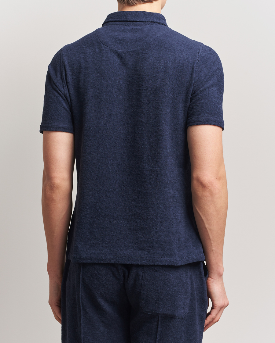 Homme | Polos | Stenströms | Terry Slub Cotton Polo Navy