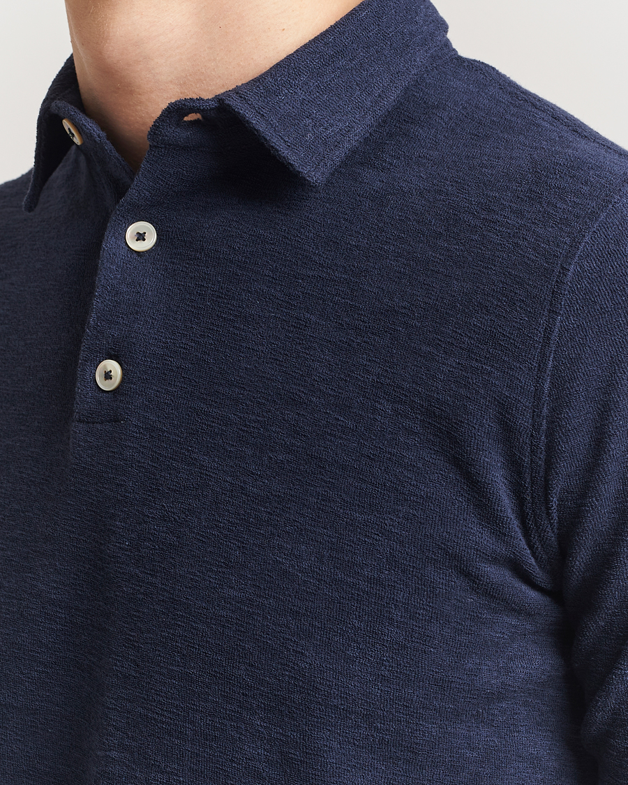 Homme | Polos | Stenströms | Terry Slub Cotton Polo Navy
