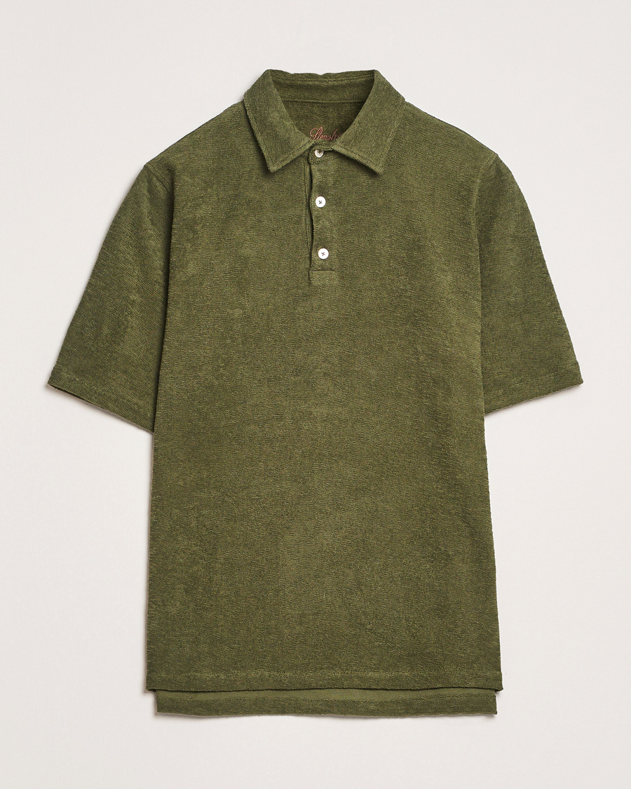 Homme | Polos | Stenströms | Terry Slub Cotton Polo Green