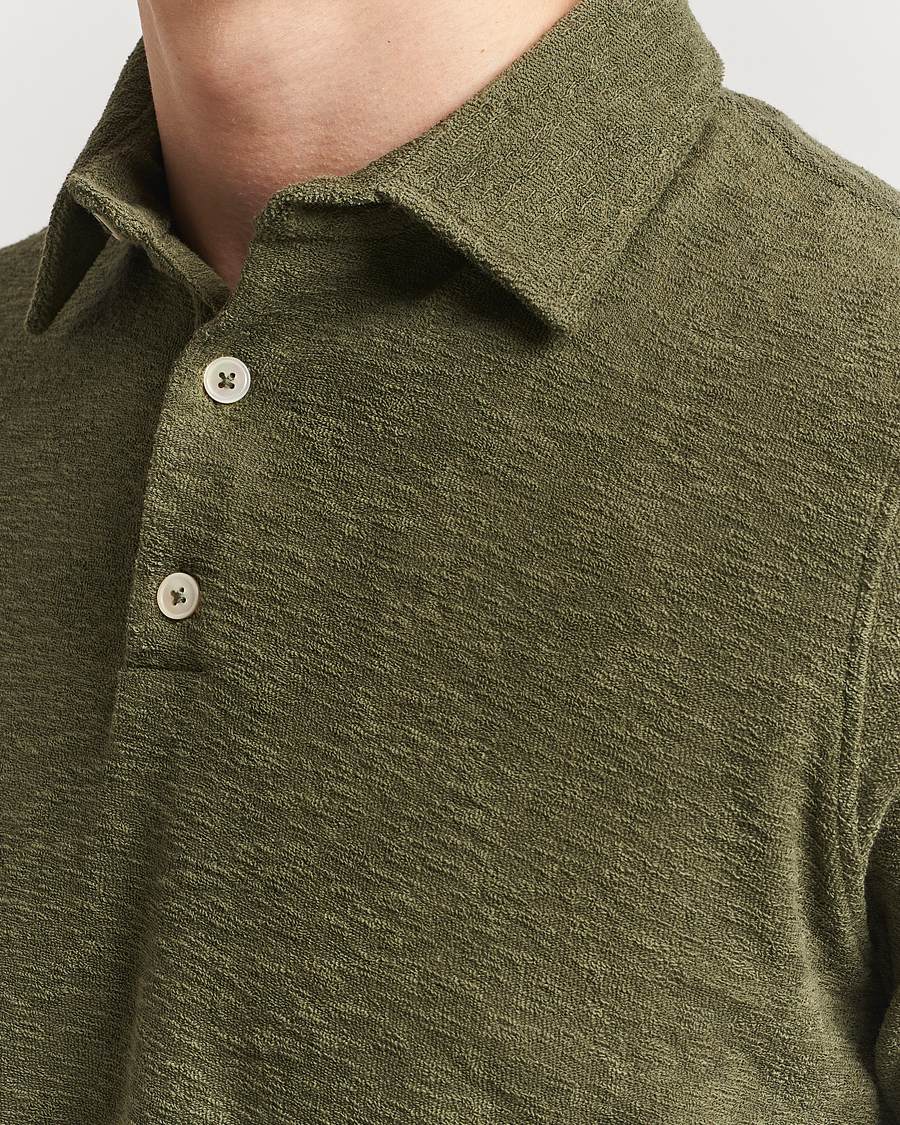 Homme | Polos | Stenströms | Terry Slub Cotton Polo Green