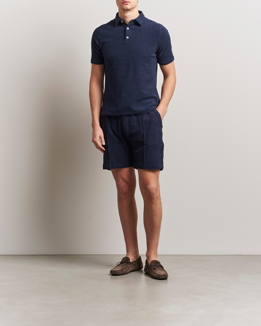 Homme | Shorts | Stenströms | Terry Slub Cotton Shorts Navy