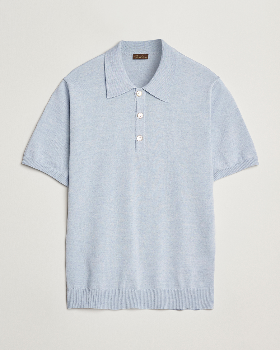 Homme | Polos | Stenströms | Knitted Merino Polo Light Blue