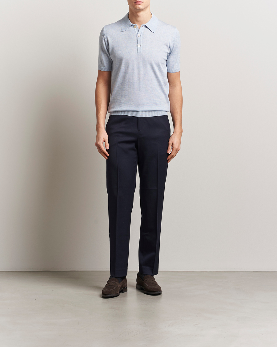 Homme | Polos | Stenströms | Knitted Merino Polo Light Blue