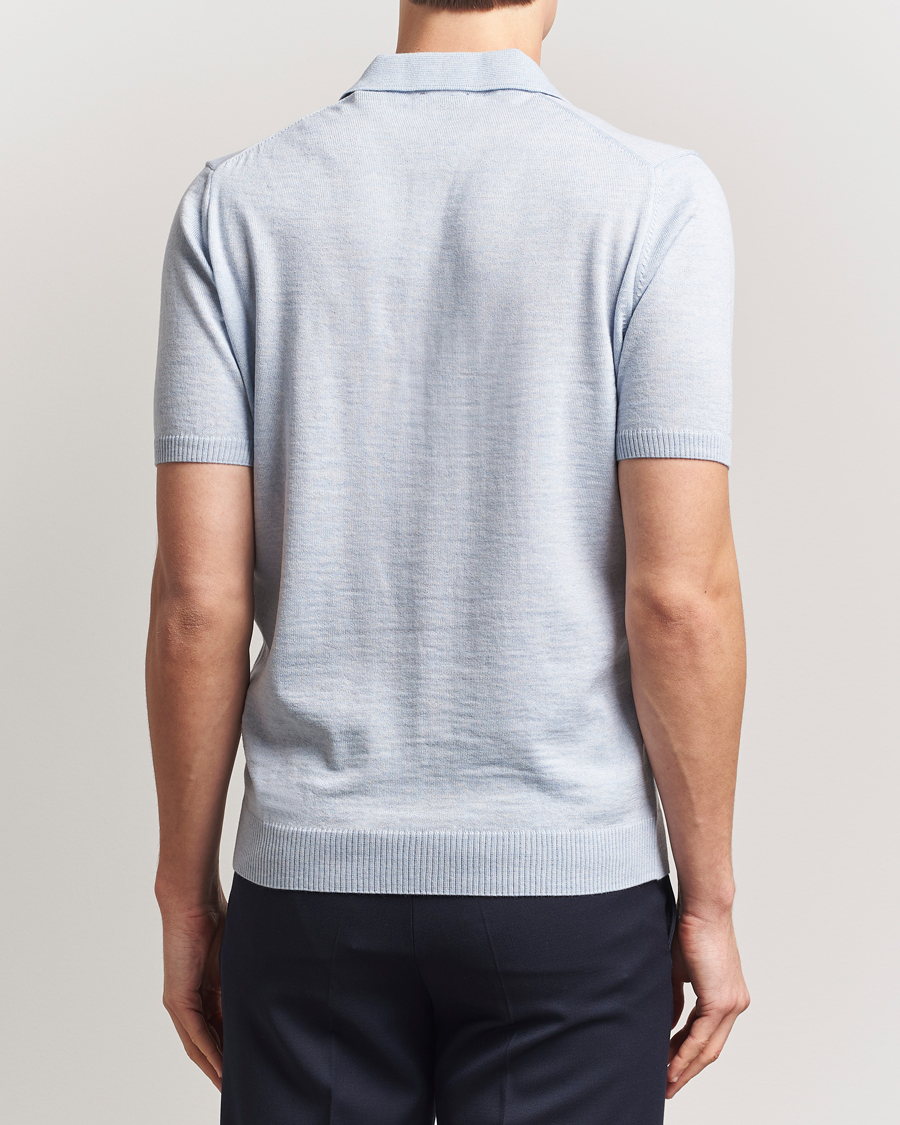 Homme | Polos | Stenströms | Knitted Merino Polo Light Blue