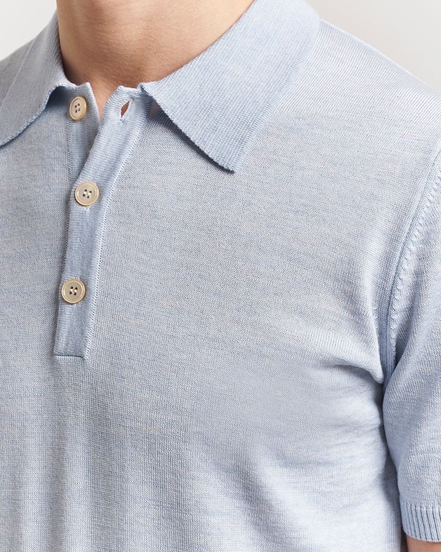 Homme | Polos | Stenströms | Knitted Merino Polo Light Blue