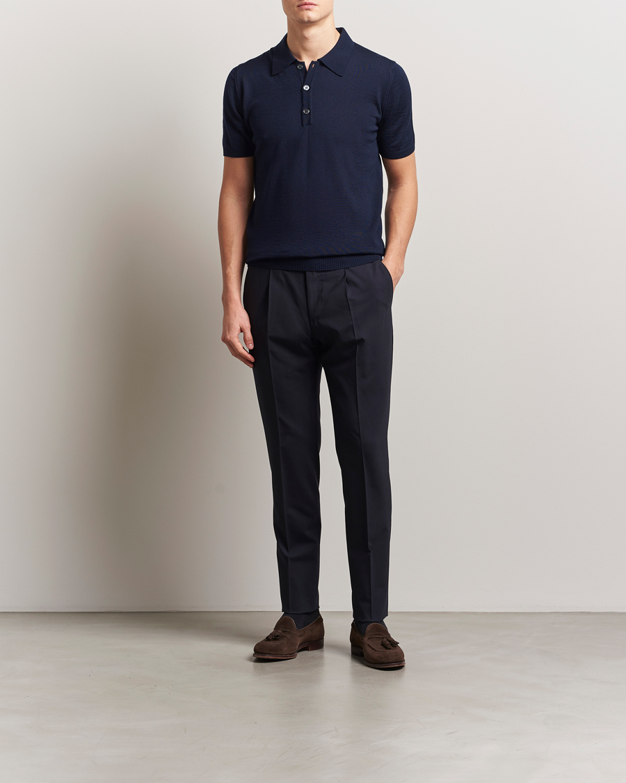 Homme | Polos | Stenströms | Knitted Merino Polo Navy