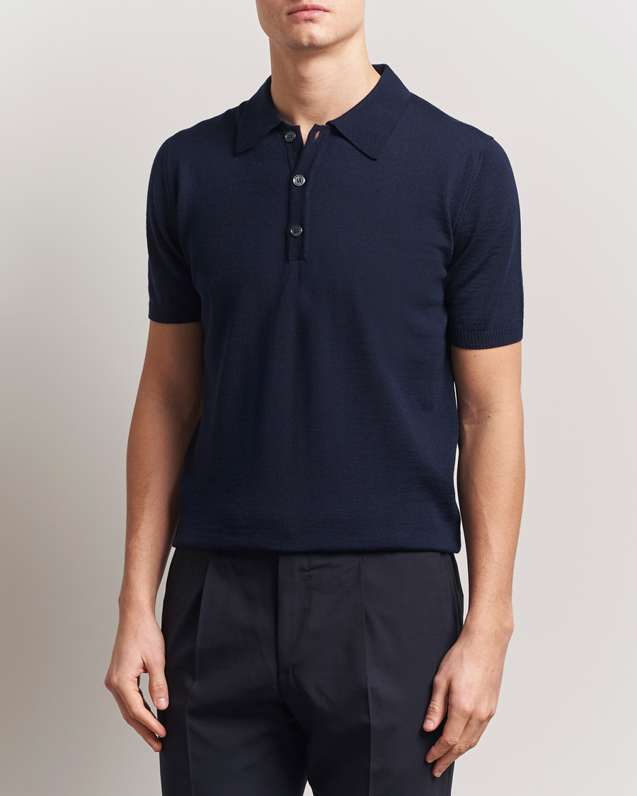 Homme | Polos | Stenströms | Knitted Merino Polo Navy