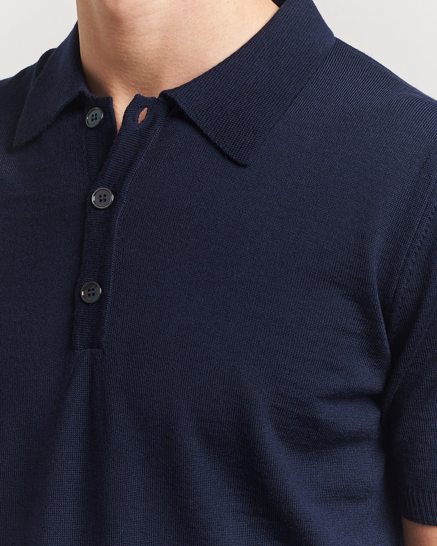 Homme | Polos | Stenströms | Knitted Merino Polo Navy