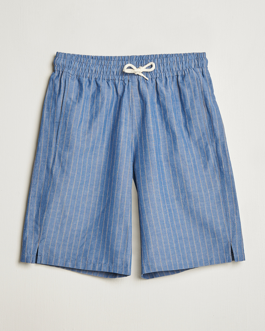 Homme | Shorts | A.P.C. | Paul Cotton/Linen Striped Drawstring Shorts Blue