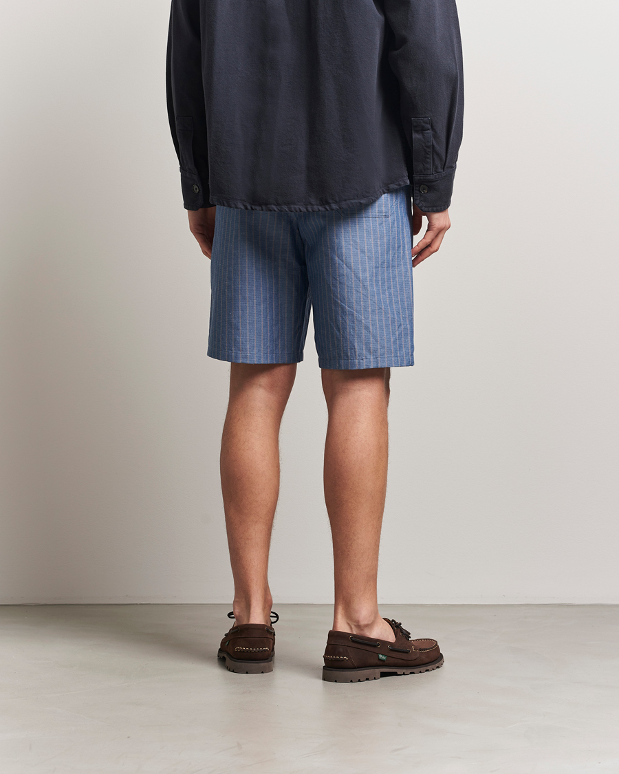 Homme | Shorts | A.P.C. | Paul Cotton/Linen Striped Drawstring Shorts Blue