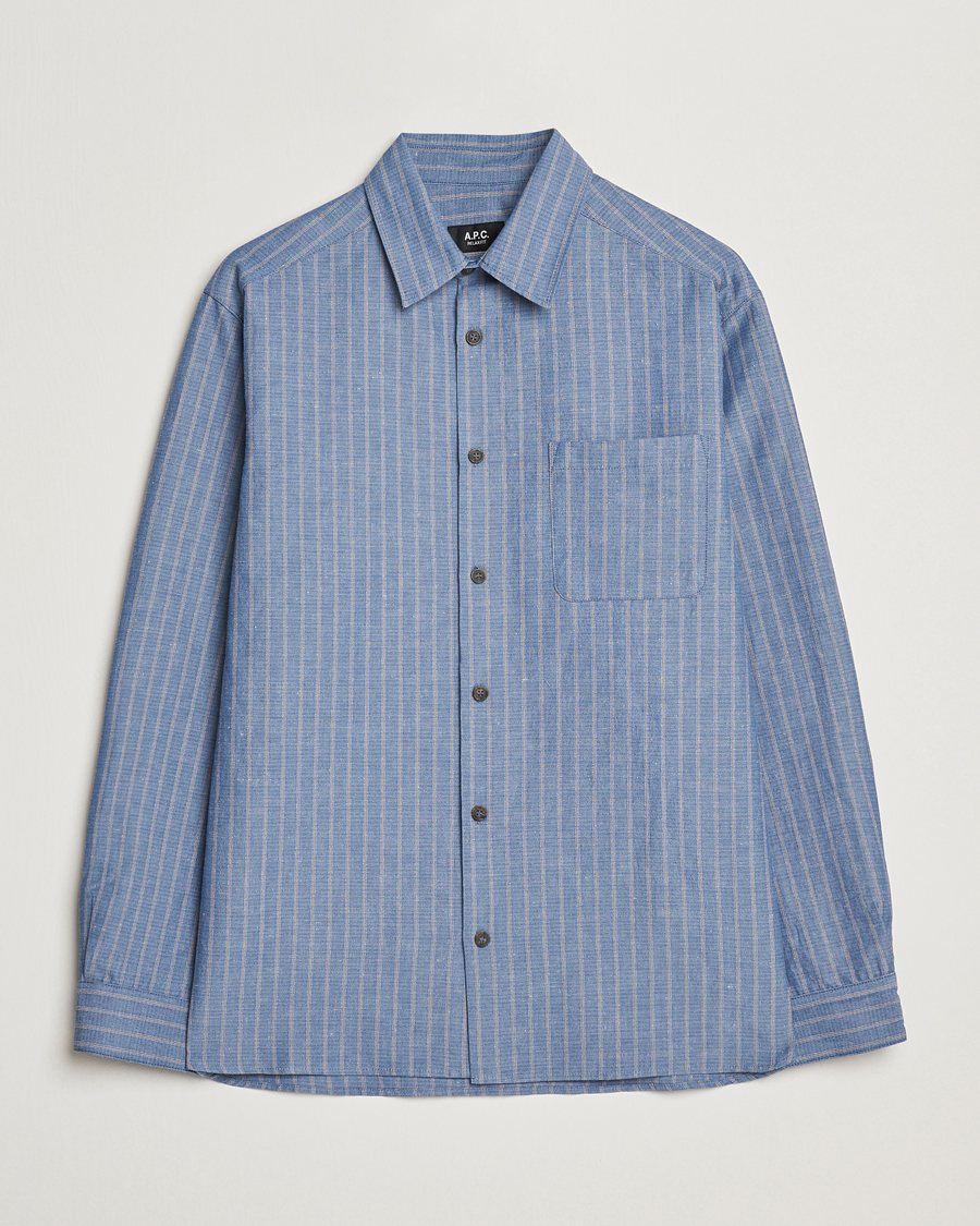 Homme | Chemises | A.P.C. | Malo Cotton/Linen Striped Overshirt Blue