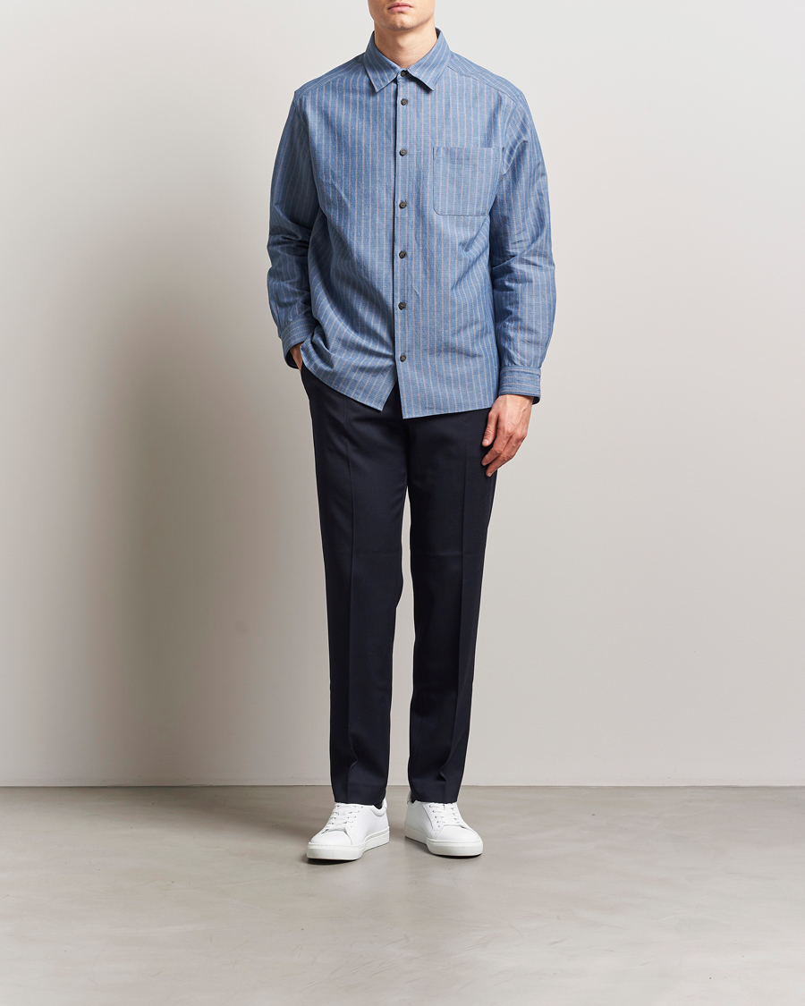Homme | Chemises | A.P.C. | Malo Cotton/Linen Striped Overshirt Blue
