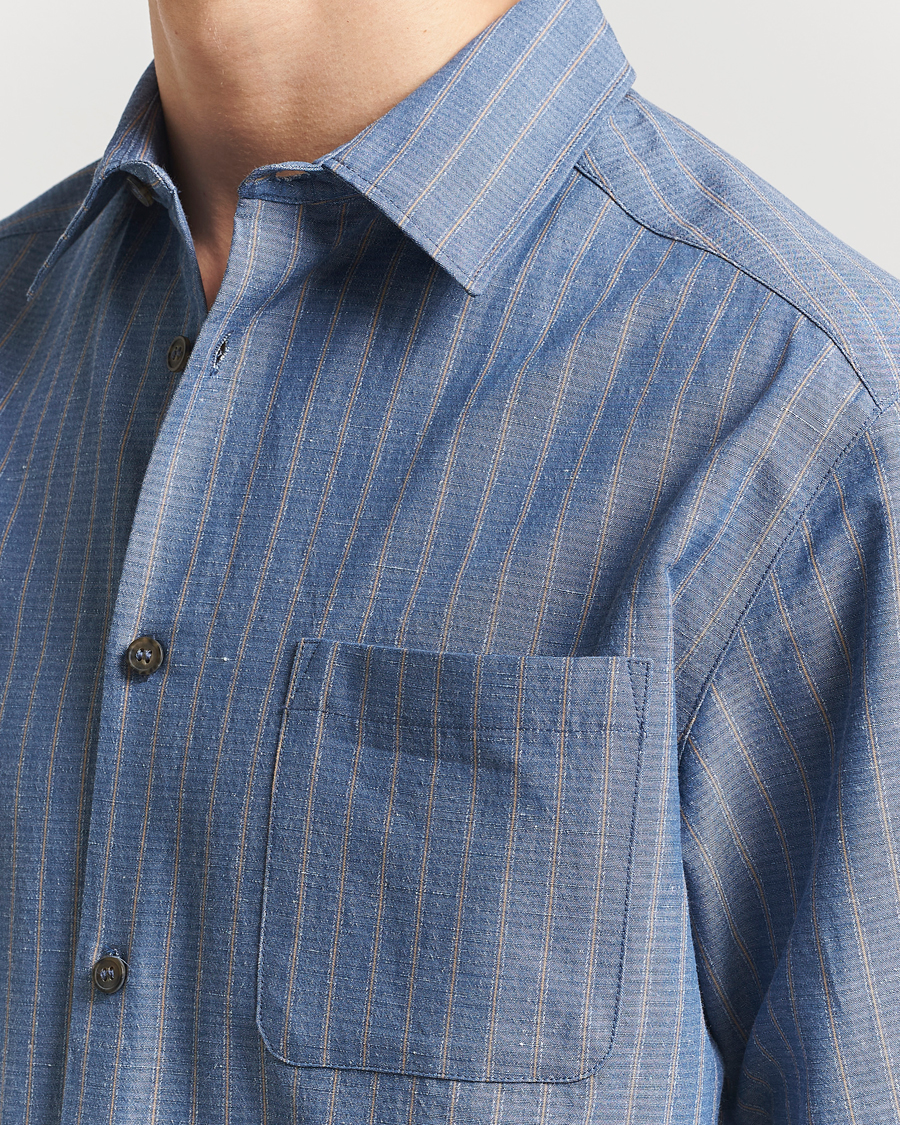 Homme | Chemises | A.P.C. | Malo Cotton/Linen Striped Overshirt Blue