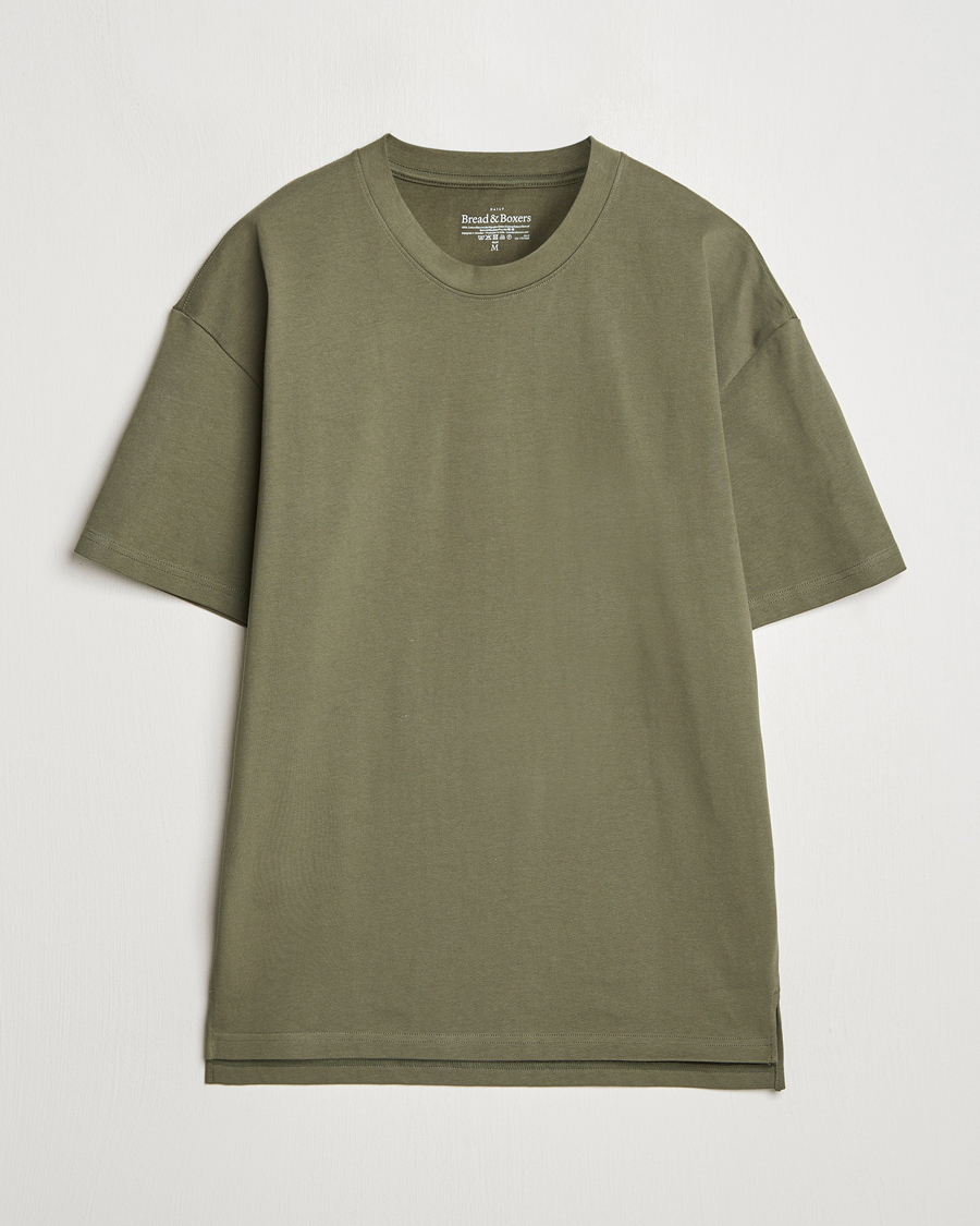 Homme | T-shirts | Bread & Boxers | Textured Heavy Crew Neck T-Shirt Khaki Green