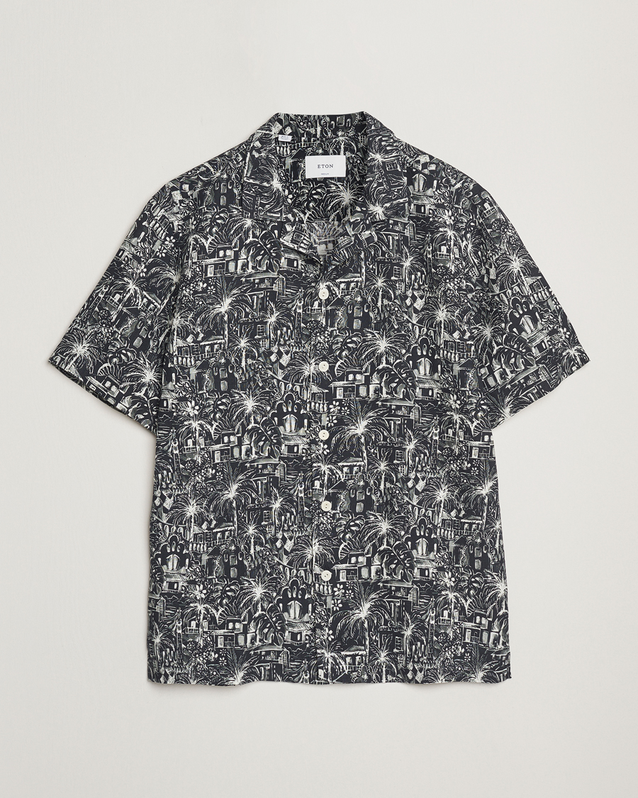 Homme | Chemises | Eton | Resort Printed Short Sleeve Shirt Black