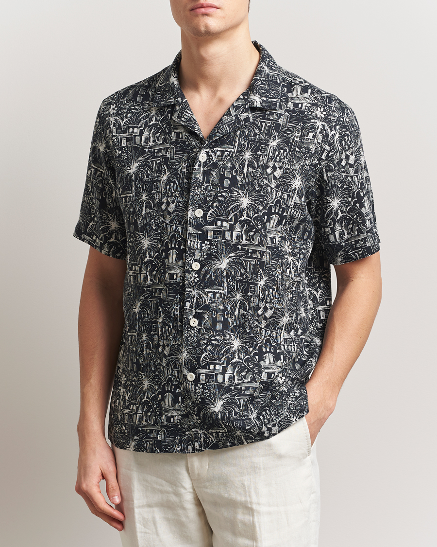 Homme | Chemises | Eton | Resort Printed Short Sleeve Shirt Black