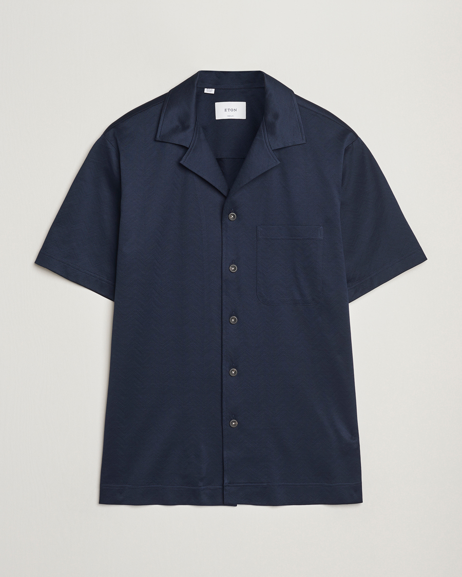 Homme | Chemises | Eton | Filo Di Scozia Short Sleeve Shirt Navy Blue