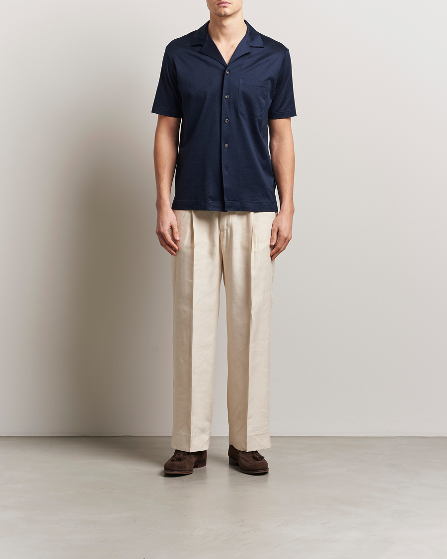 Homme | Chemises | Eton | Filo Di Scozia Short Sleeve Shirt Navy Blue