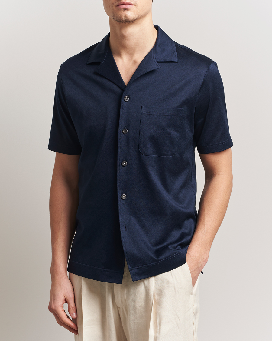 Homme | Chemises | Eton | Filo Di Scozia Short Sleeve Shirt Navy Blue