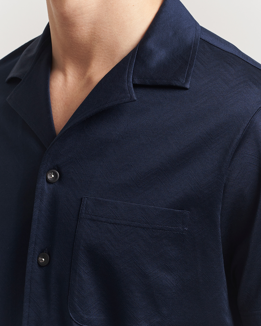 Homme | Chemises | Eton | Filo Di Scozia Short Sleeve Shirt Navy Blue