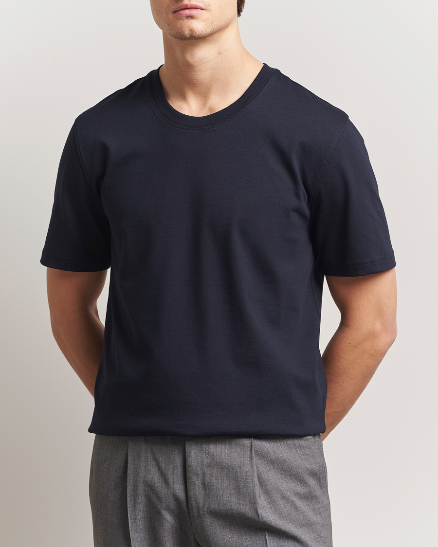 Homme | T-shirts | Eton | Mercerized Jersey Crew Neck T-Shirt Navy Blue