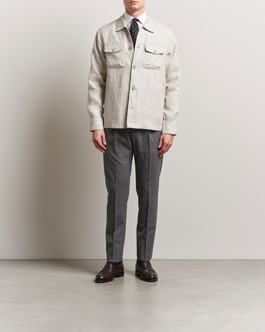 Homme | Chemises | Eton | Linen Four Pocket Overshirt Beige