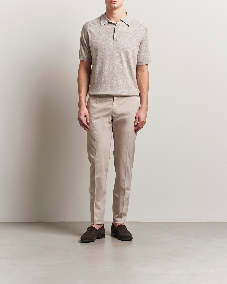 Homme | Polos | Eton | Cotton/Linen Fine Knitted Polo Beige