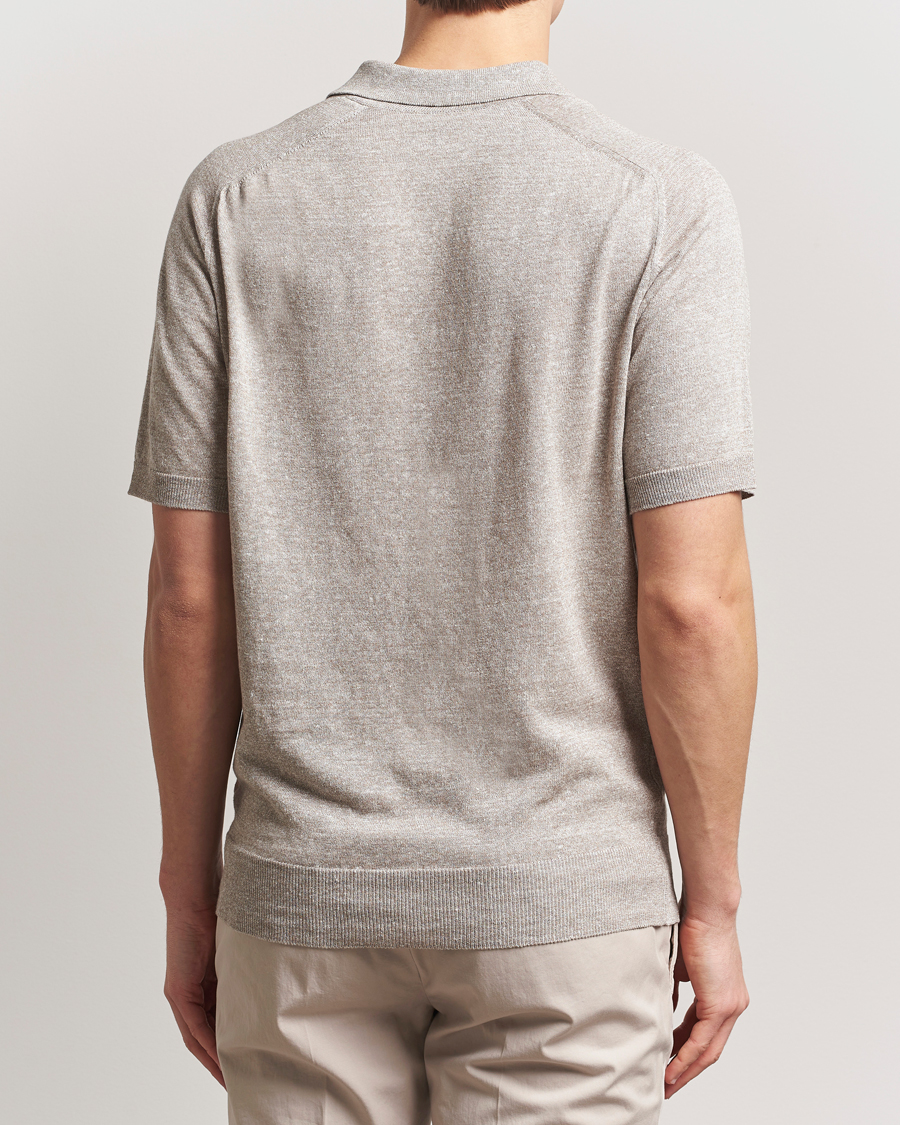 Homme | Polos | Eton | Cotton/Linen Fine Knitted Polo Beige