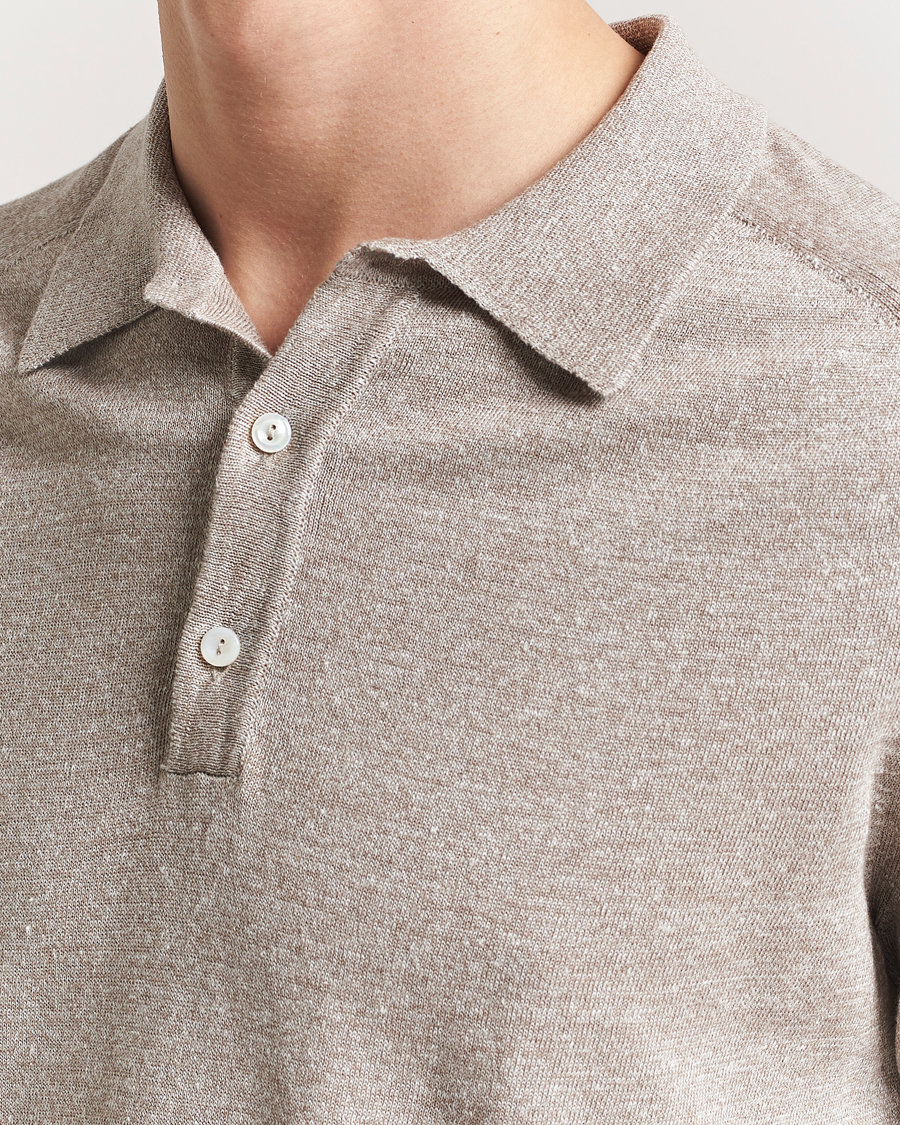 Homme | Polos | Eton | Cotton/Linen Fine Knitted Polo Beige
