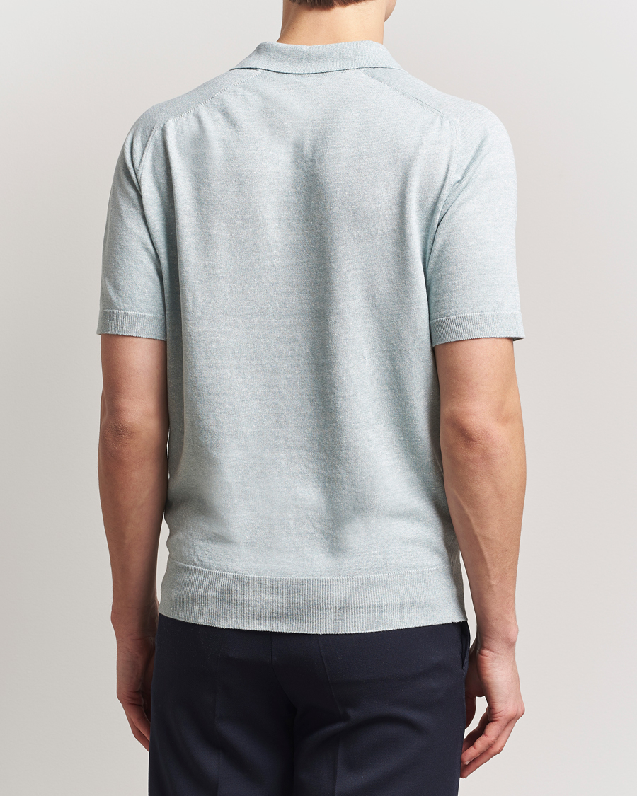 Homme | Polos | Eton | Cotton/Linen Fine Knitted Polo Light Green