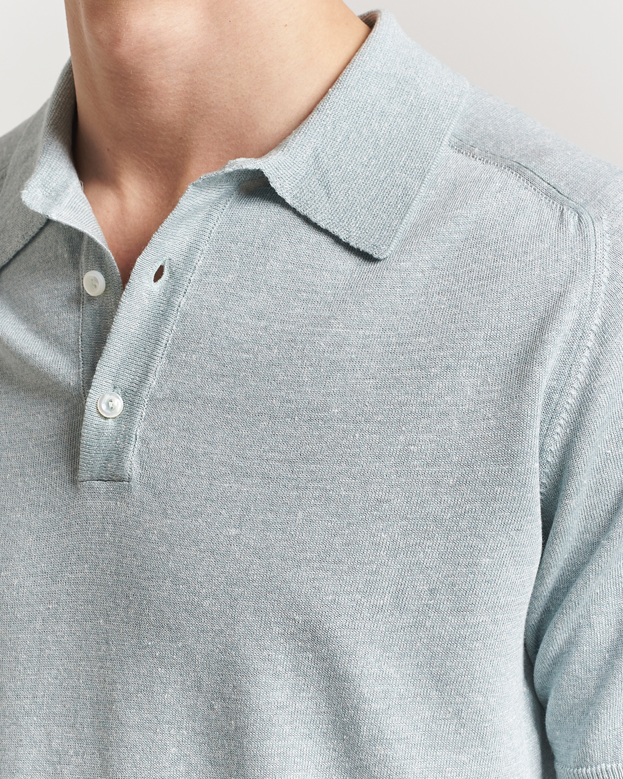 Homme | Polos | Eton | Cotton/Linen Fine Knitted Polo Light Green