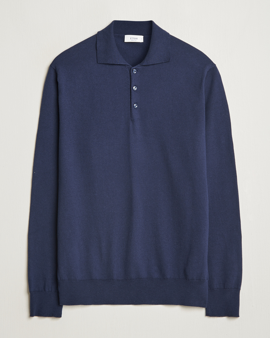 Homme | Pulls Et Tricots | Eton | Cotton/Cashmere Fine Knitted Polo Navy Blue