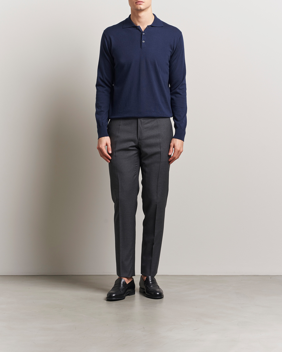 Homme | Pulls Et Tricots | Eton | Cotton/Cashmere Fine Knitted Polo Navy Blue