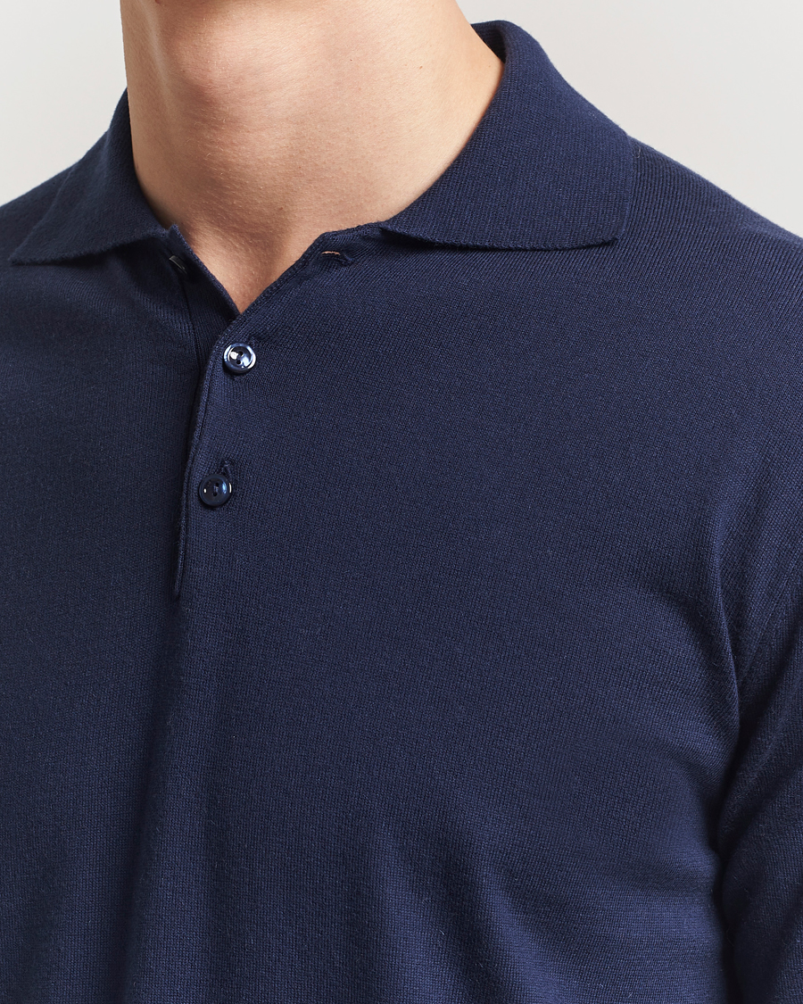 Homme | Pulls Et Tricots | Eton | Cotton/Cashmere Fine Knitted Polo Navy Blue