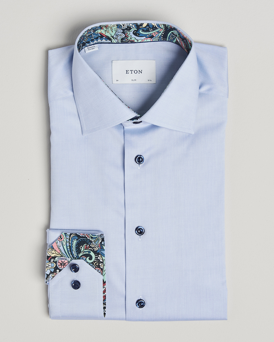 Homme | Chemises | Eton | Slim Fit Signature Twill Contrast Shirt Light Blue