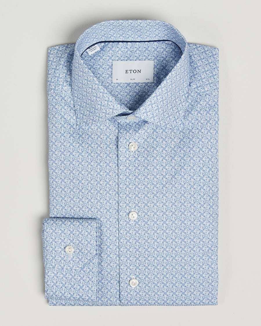 Homme | Chemises | Eton | Slim Fit Signature Twill Printed Shirt Light Blue