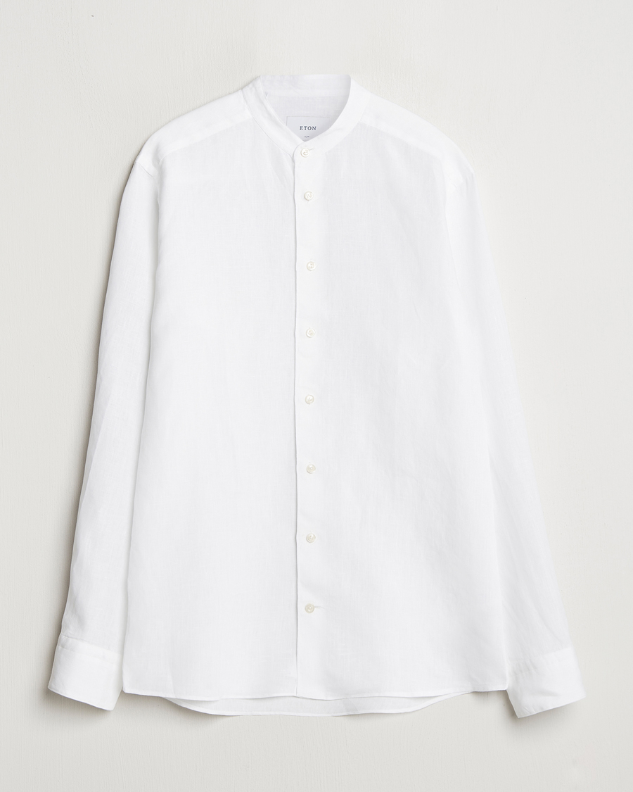 Homme | Chemises | Eton | Slim Fit Linen Band Collar Shirt White