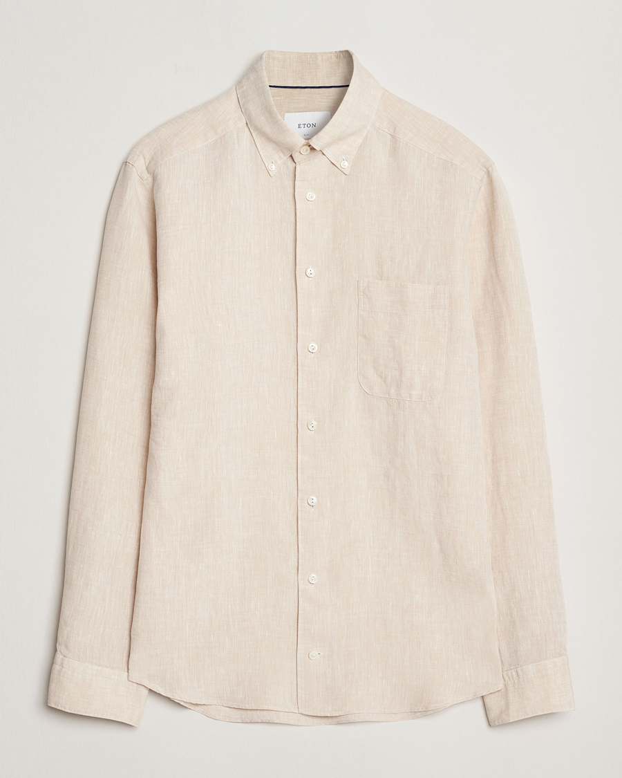 Homme | Chemises | Eton | Slim Fit Linen Button Down Shirt Beige