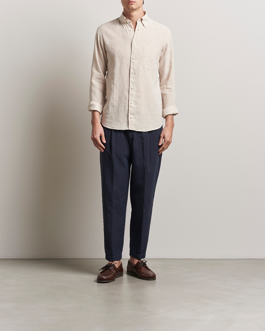 Homme | Chemises | Eton | Slim Fit Linen Button Down Shirt Beige