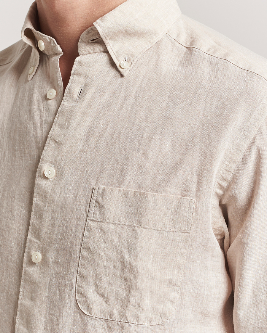 Homme | Chemises | Eton | Slim Fit Linen Button Down Shirt Beige