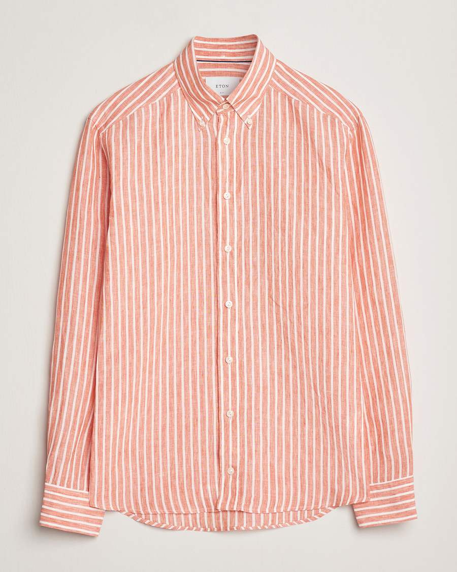 Homme | Chemises | Eton | Slim Fit Striped Linen Shirt Orange/White