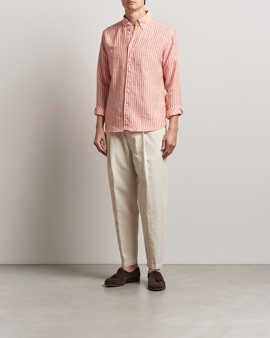 Homme | Chemises | Eton | Slim Fit Striped Linen Shirt Orange/White