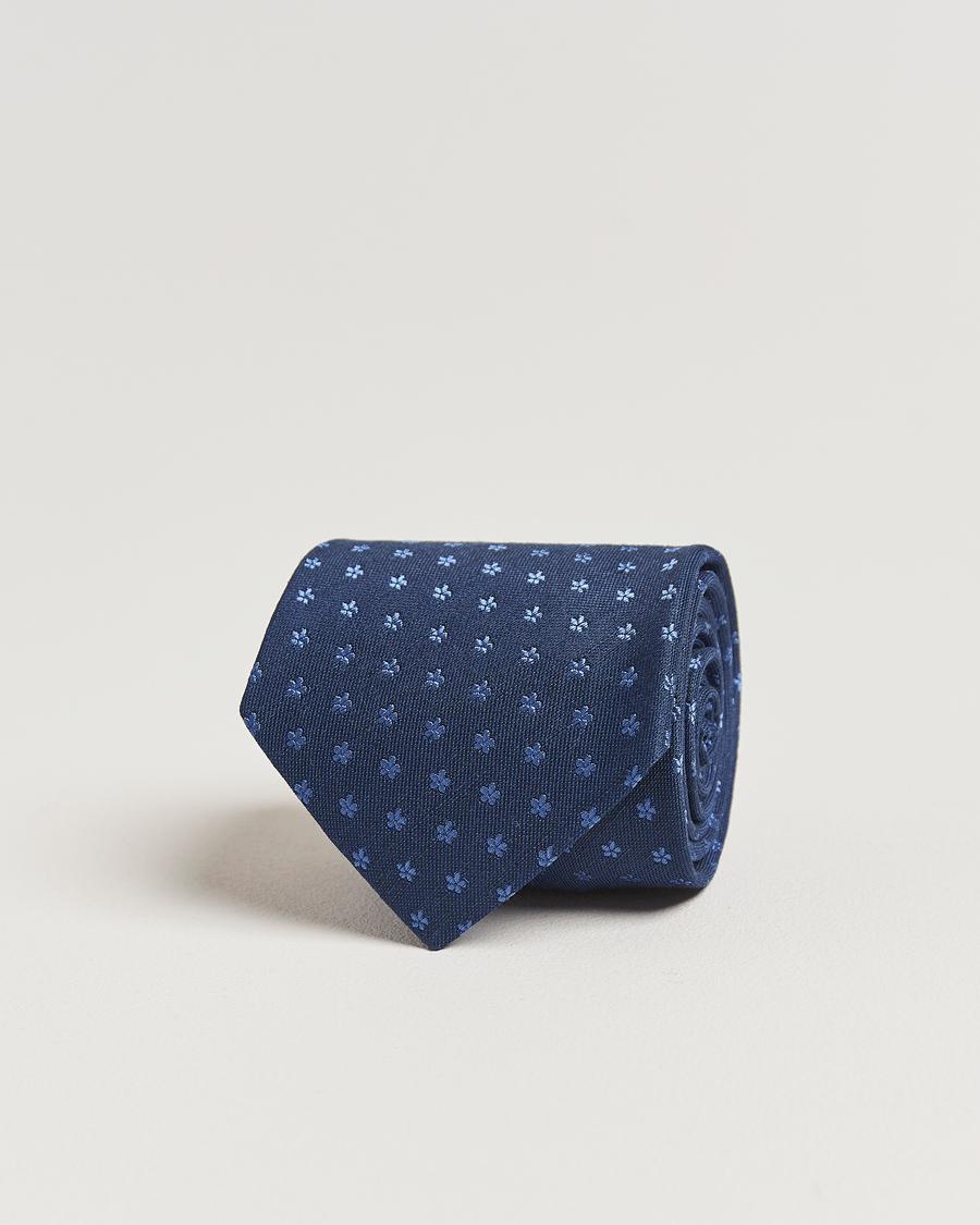 Homme | Eton Silk/Linen Floral Tie Dark Blue | Eton | Silk/Linen Floral Tie Dark Blue