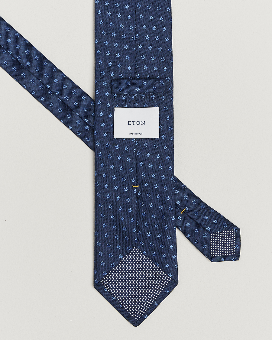 Homme | Eton Silk/Linen Floral Tie Dark Blue | Eton | Silk/Linen Floral Tie Dark Blue