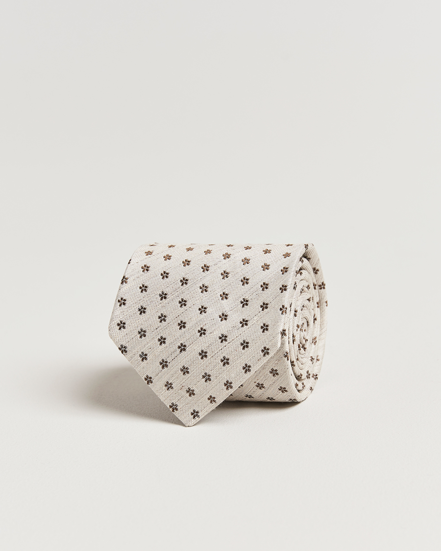 Homme | Eton Silk/Linen Floral Tie Beige | Eton | Silk/Linen Floral Tie Beige