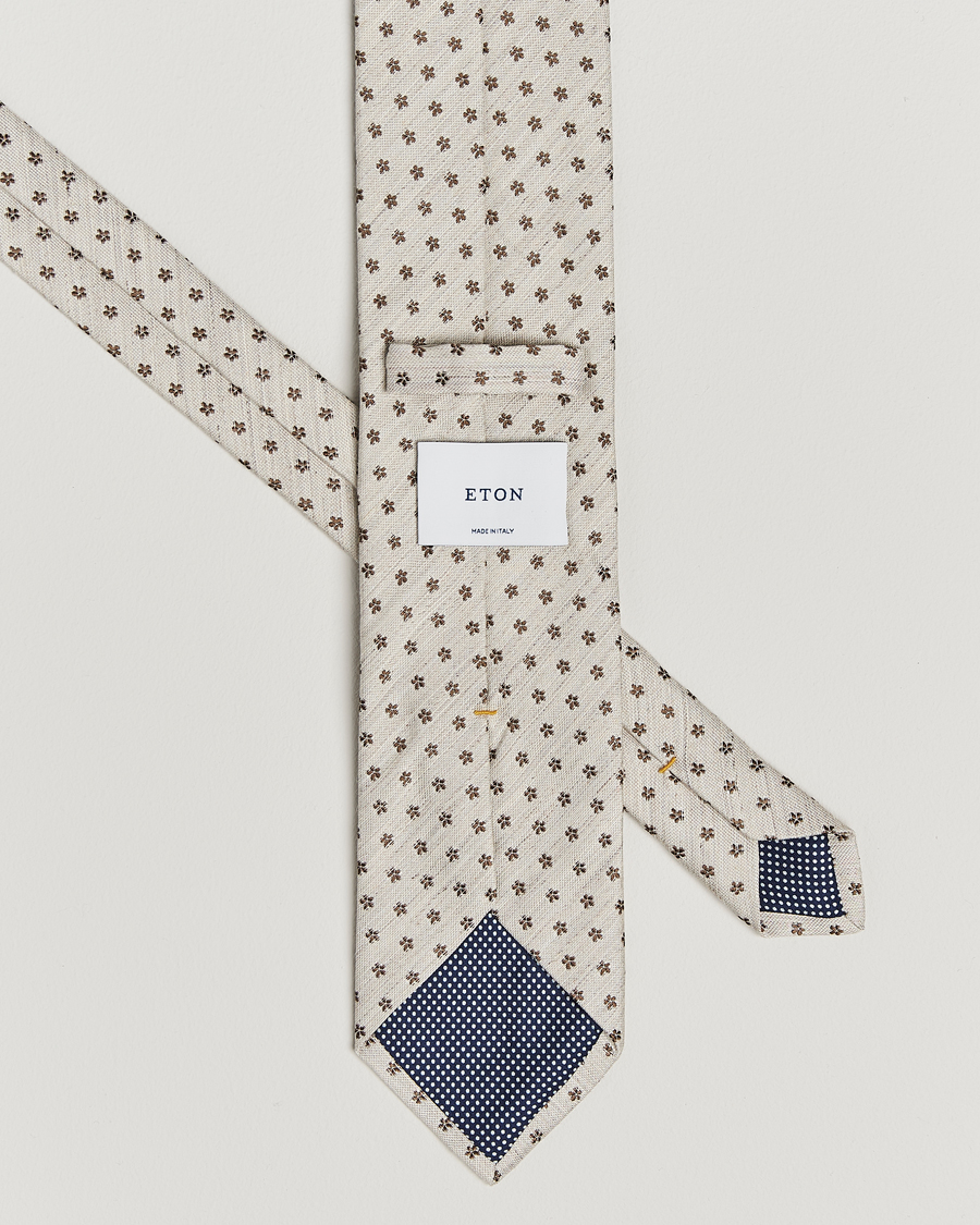 Homme | Eton Silk/Linen Floral Tie Beige | Eton | Silk/Linen Floral Tie Beige