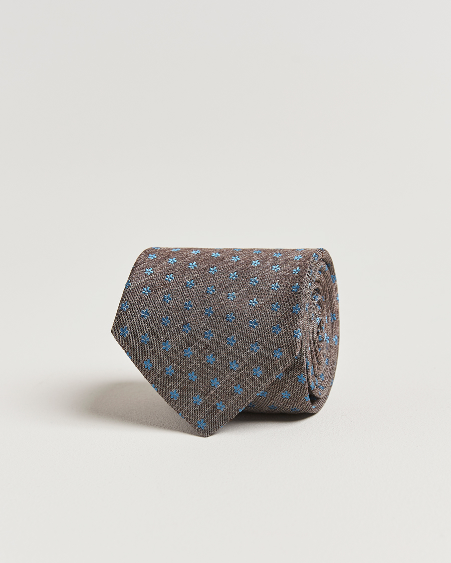 Homme | Eton Silk/Linen Floral Tie Brown | Eton | Silk/Linen Floral Tie Brown